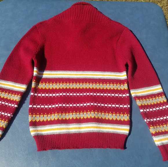 VTG Man-Lee Orlon Acrylic Red Yellow Shawl Sweater - Picture 4 of 6